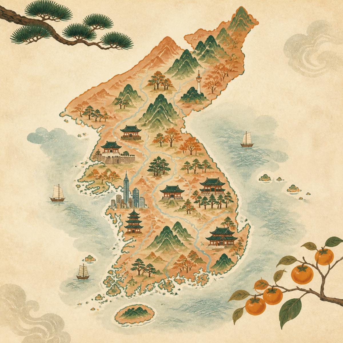 Illustrated map of the Korean peninsula
